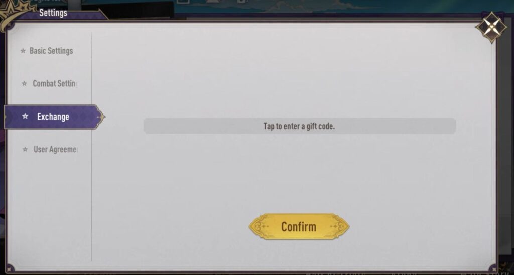 JoJo Golden Spirit Exchange Code redeem screen with gift code entry field